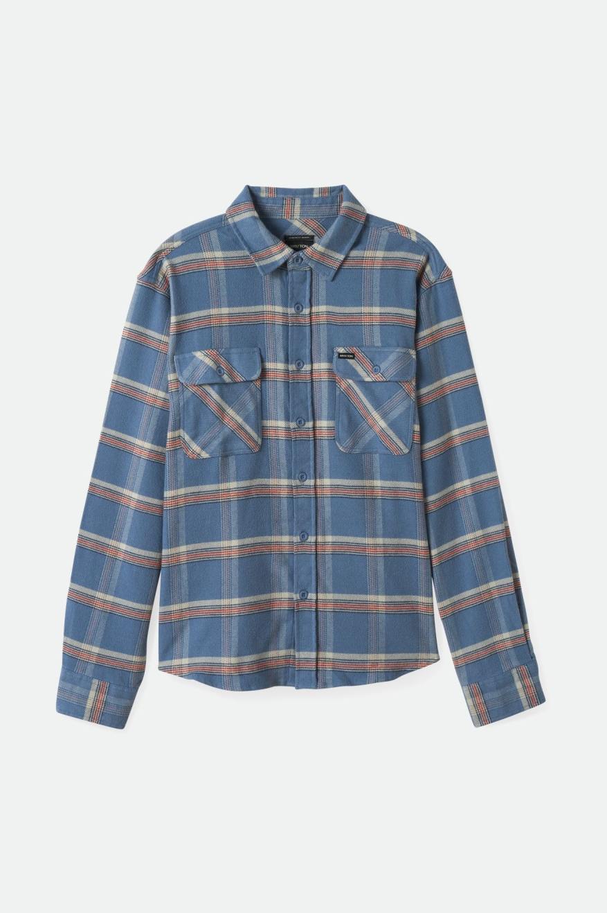 BRIXTON BOWERY STRETCH WATER RESISTANT FLANNEL - FLINT BLUE/MINERAL GREY/BURNT