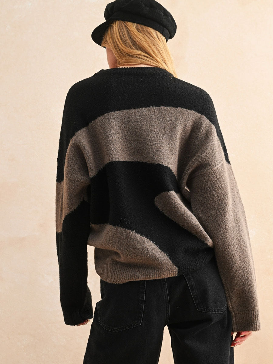 ABSTRACT PATTERN SWEATER - BLACK/TAUPE SWEATER -