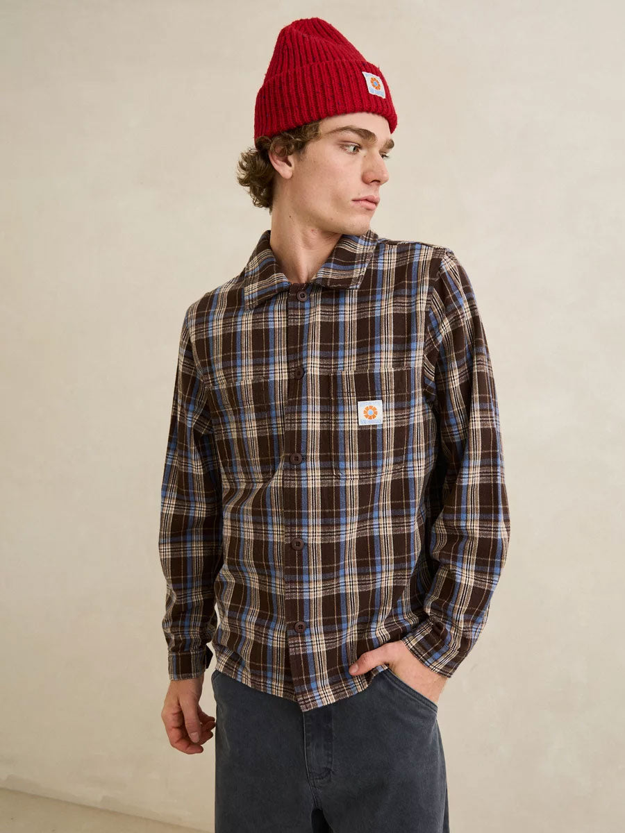 RHYTHM ALEX CHECK LONG-SLEEVE SHIRT - CHESTNUT