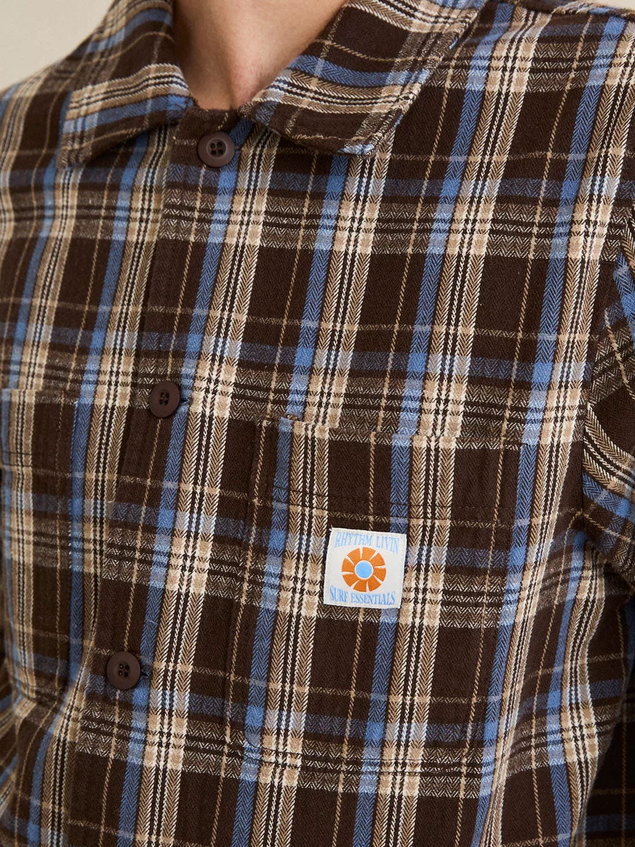 RHYTHM ALEX CHECK LONG-SLEEVE SHIRT - CHESTNUT