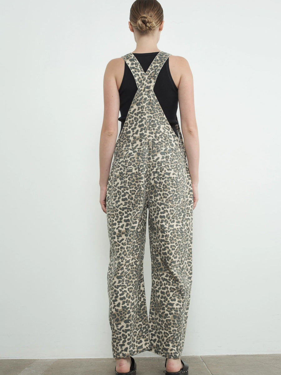 BARREL LEG RELAX FIT OVERALLS - ANIMAL PRINT PANT -