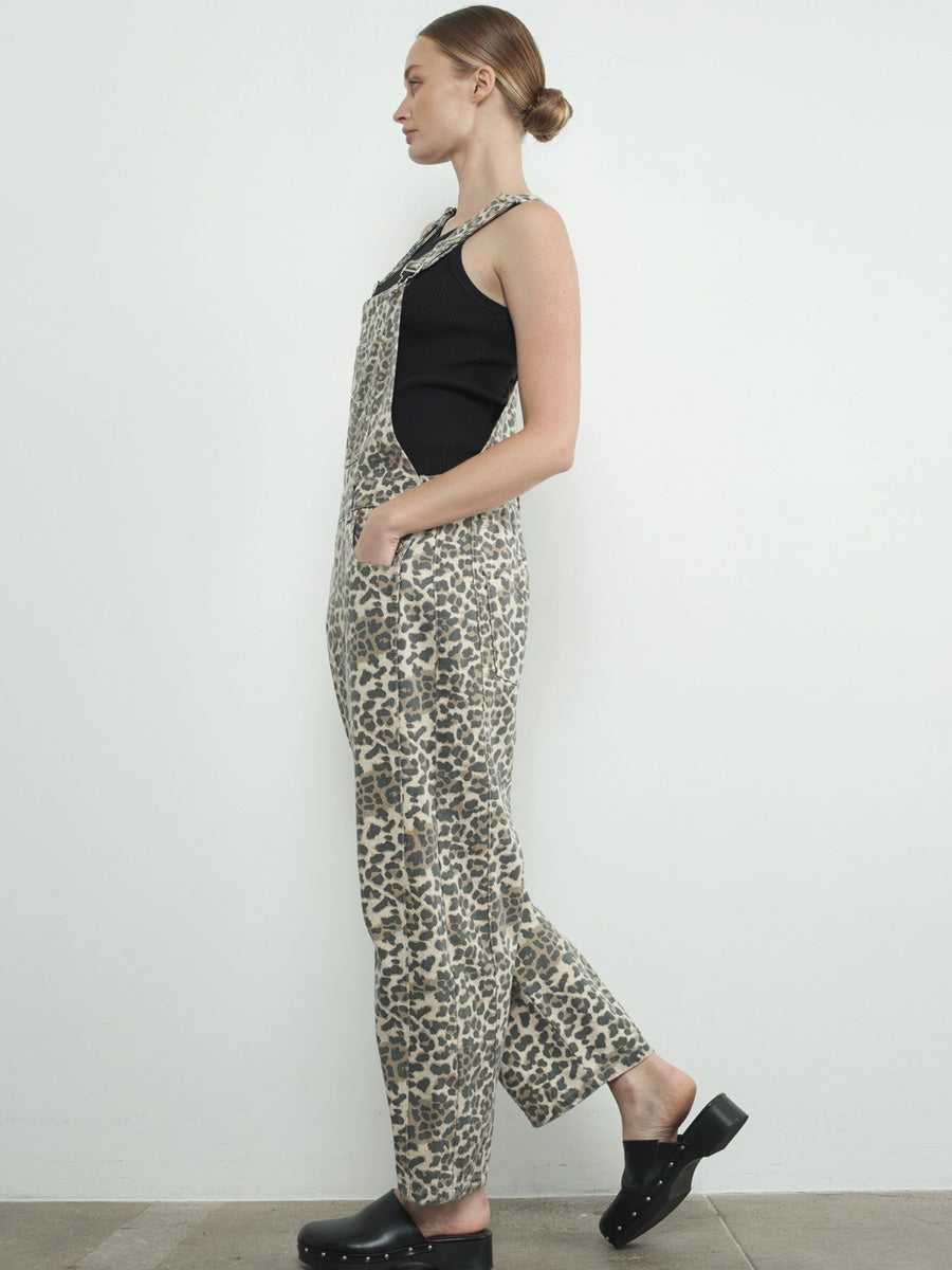 BARREL LEG RELAX FIT OVERALLS - ANIMAL PRINT PANT -