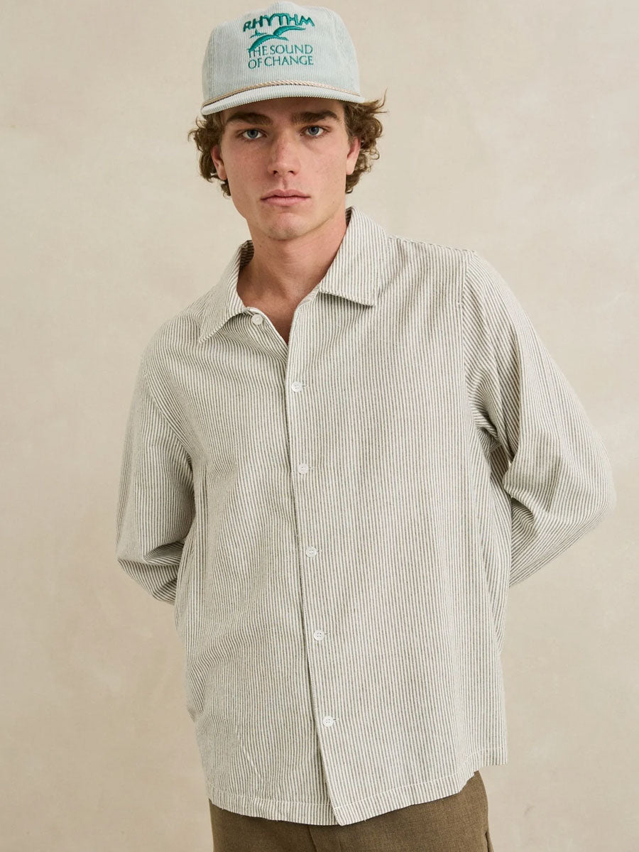 RHYTHM BANK STRIPE LONG-SLEEVE SHIRT - OLIVE