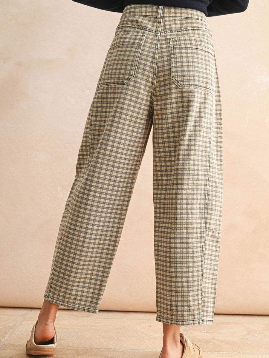 BARREL PANT - CHECKER PATTERN PANT -