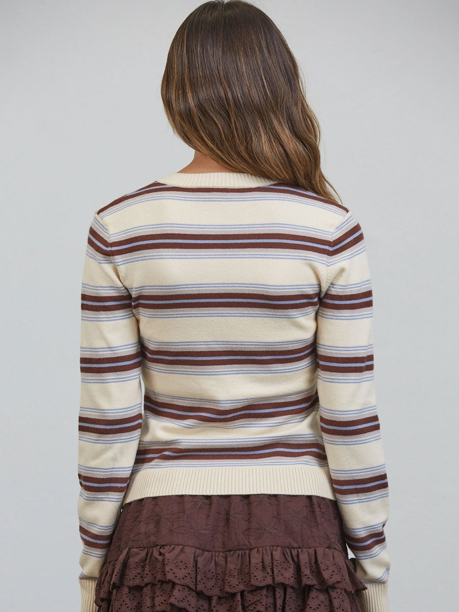 SAUSALITO SOFT STRIPED CARDIGAN - BEIGE MULTI