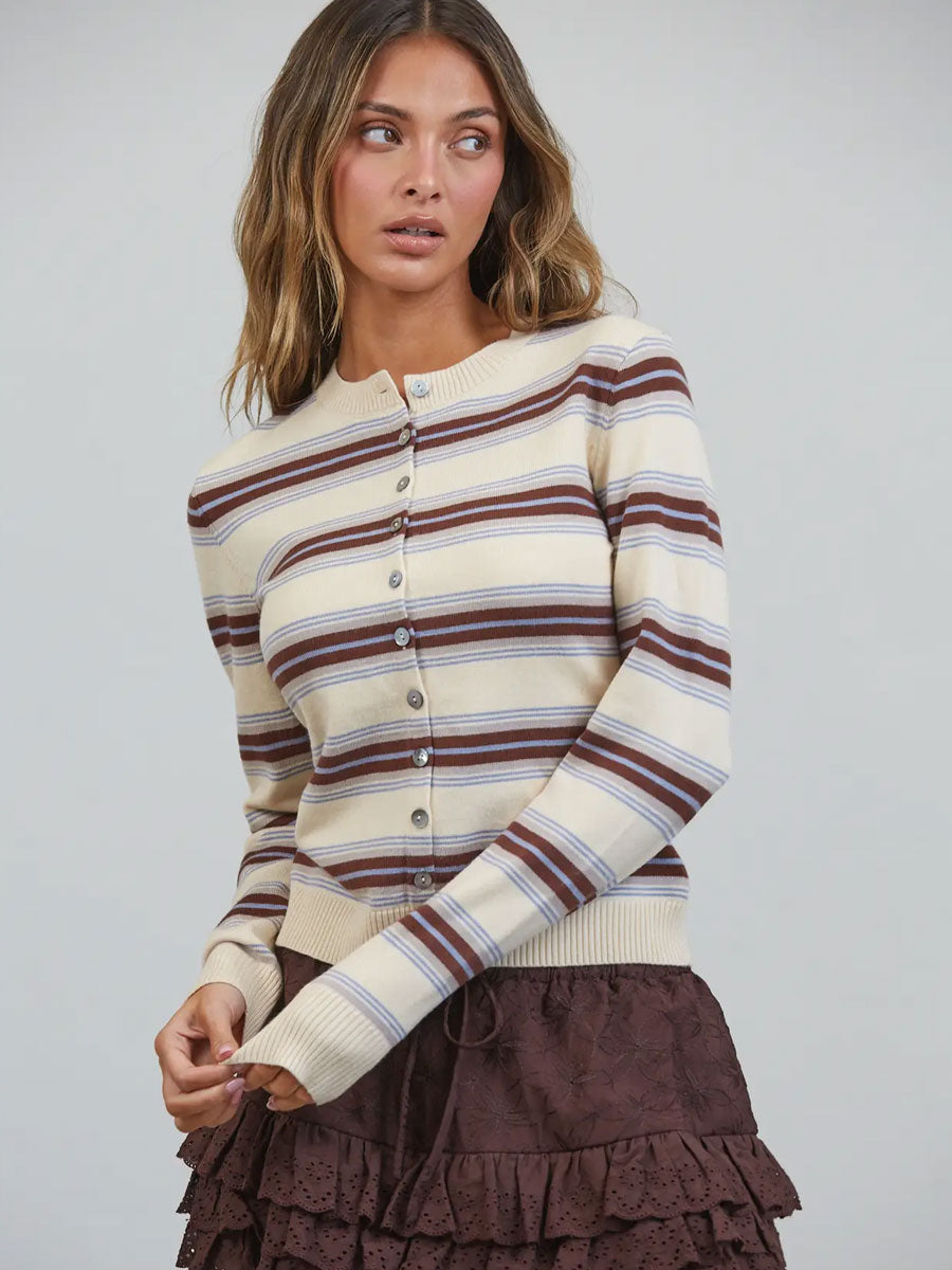 SAUSALITO SOFT STRIPED CARDIGAN - BEIGE MULTI