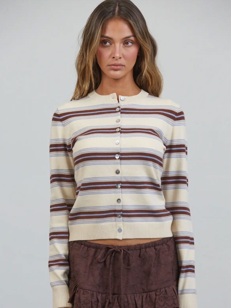 SAUSALITO SOFT STRIPED CARDIGAN - BEIGE MULTI