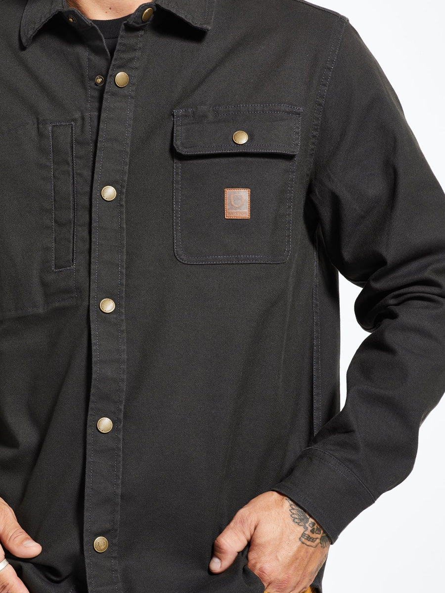 BRIXTON BUILDERS STRETCH OVERSHIRT - WASHED BLACK SHIRT -