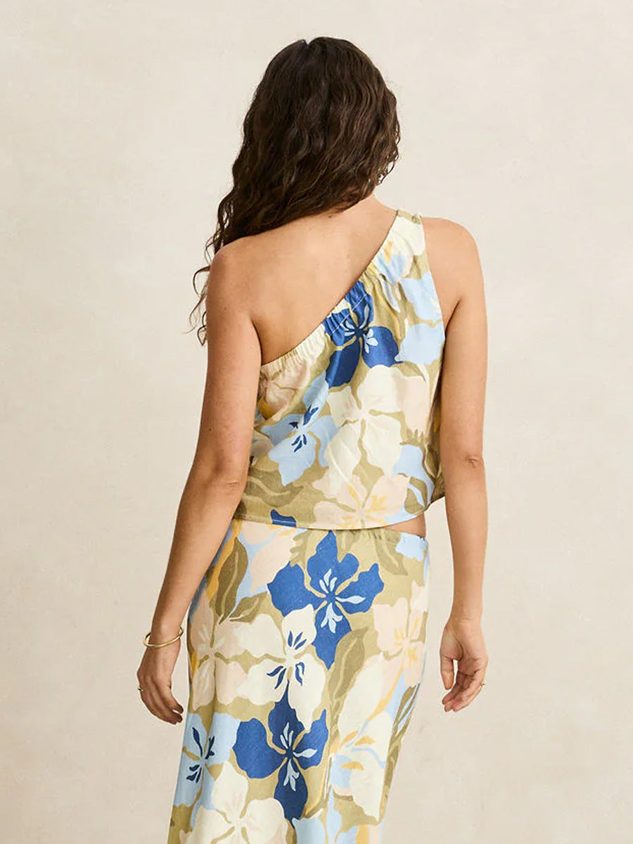 RHYTHM BIANCA FLORAL ONE SHOULDER TOP - OLIVE TANK TOPS RHYTHM