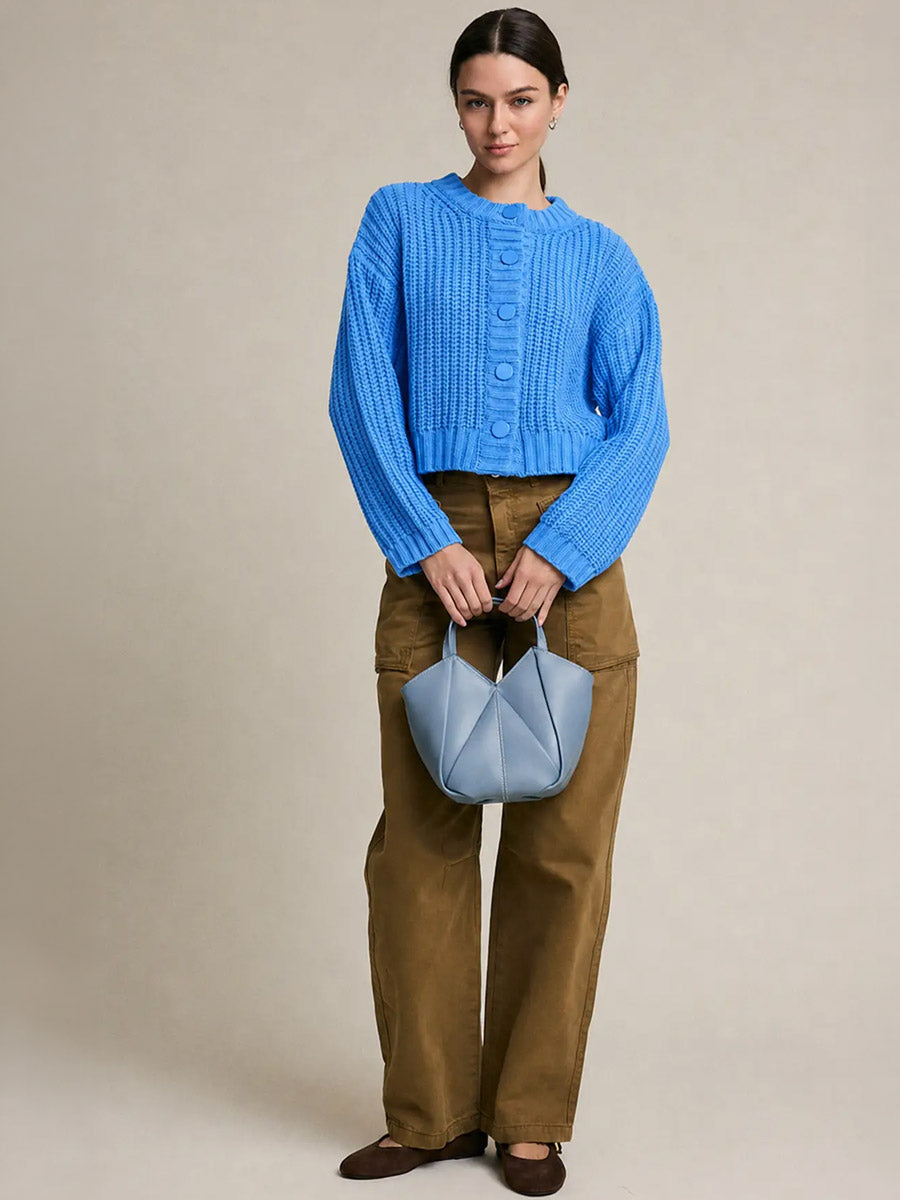 CHUNKY KNIT BUTTON FRONT CARDIGAN  - BLUE