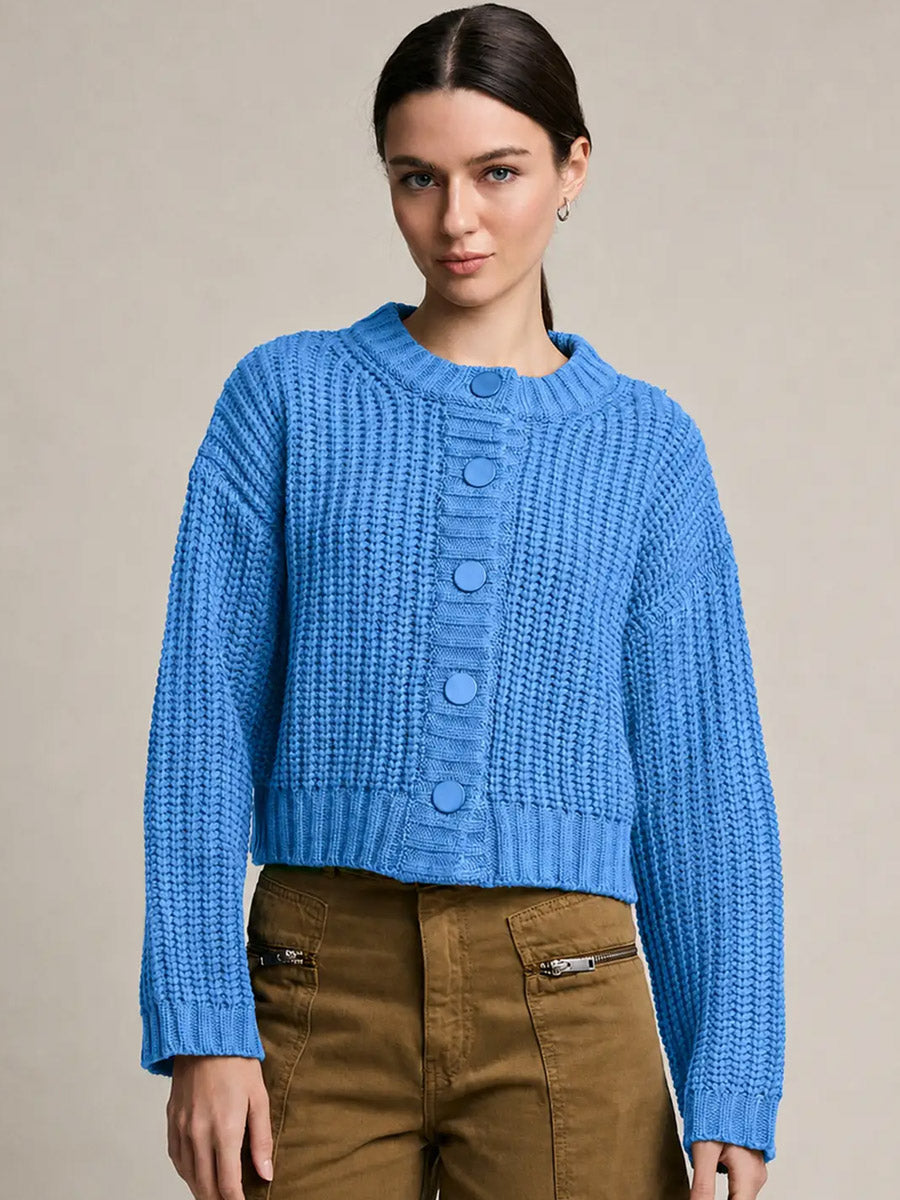 CHUNKY KNIT BUTTON FRONT CARDIGAN  - BLUE