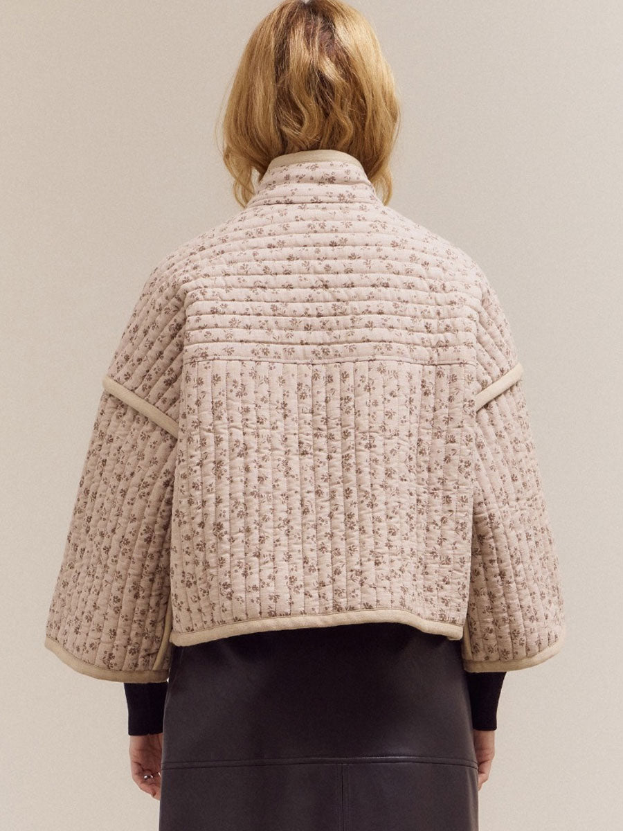 HIGH NECK COLLAR QUILTED JACKET - BLUE GRANITE JACKETS -