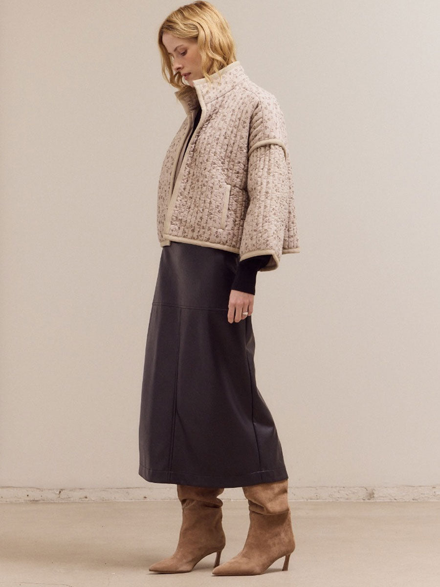 HIGH NECK COLLAR QUILTED JACKET - BLUE GRANITE JACKETS -