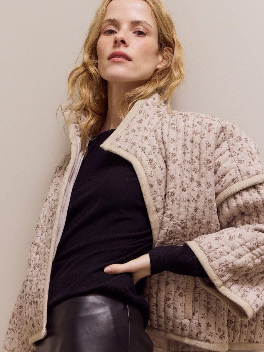 HIGH NECK COLLAR QUILTED JACKET - BLUE GRANITE JACKETS -