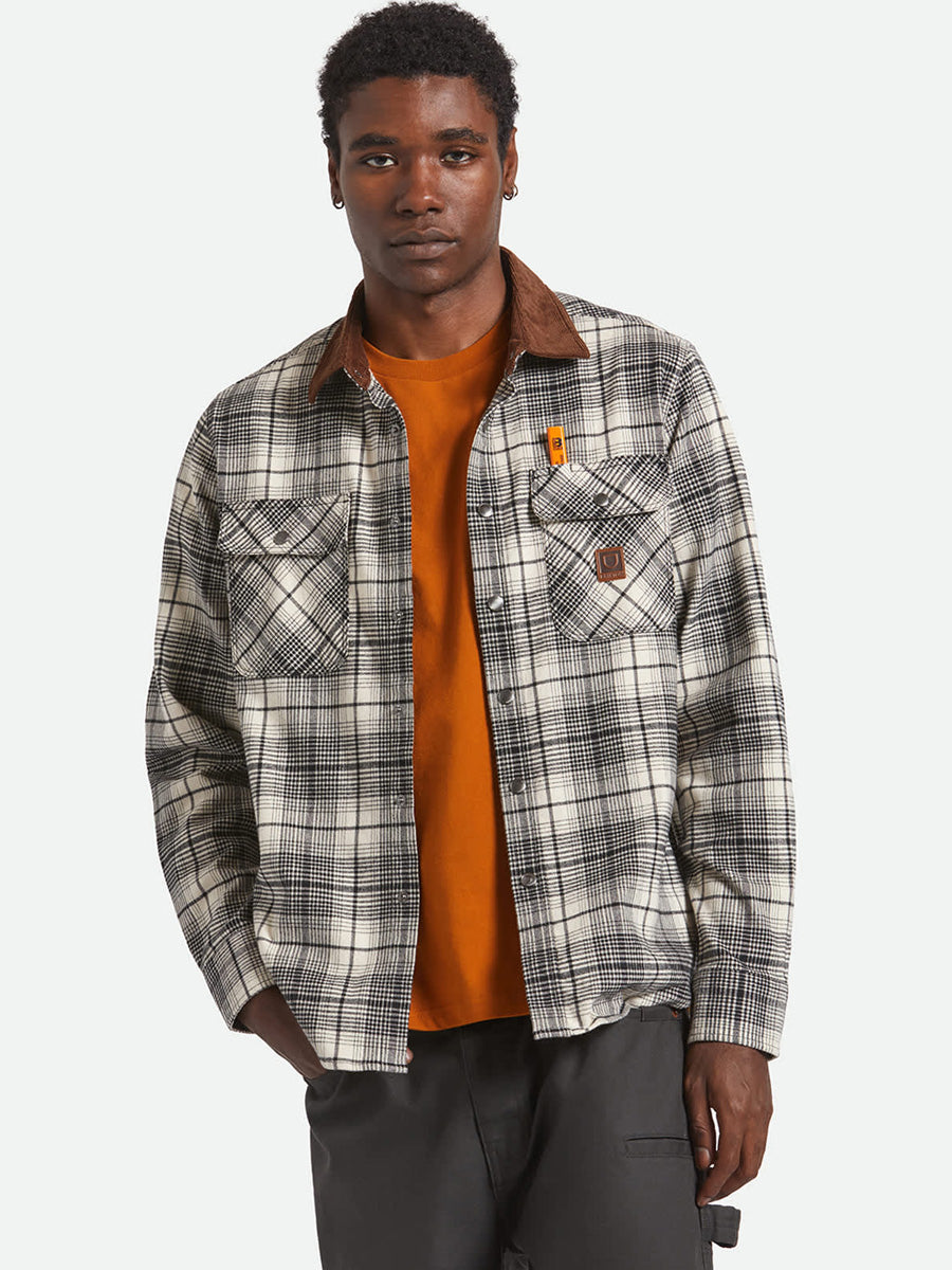 BRIXTON BUILDERS BOWERY PERF FLANNEL - OFF WHITE/BLACK SHIRT JACKET -