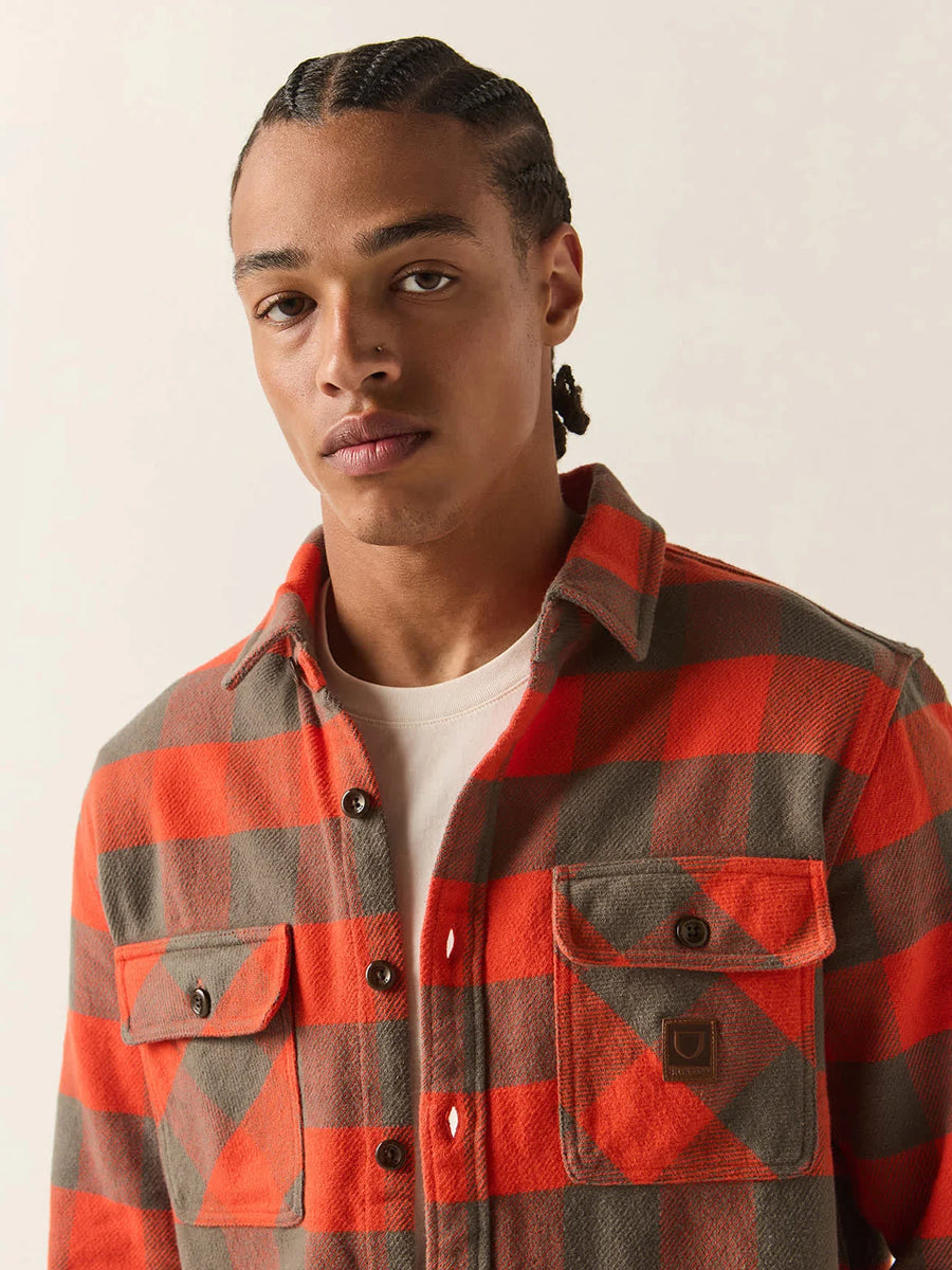 BRIXTON BOWERY HEAVY WEIGHT FLANNEL - WASHED RED/GREY