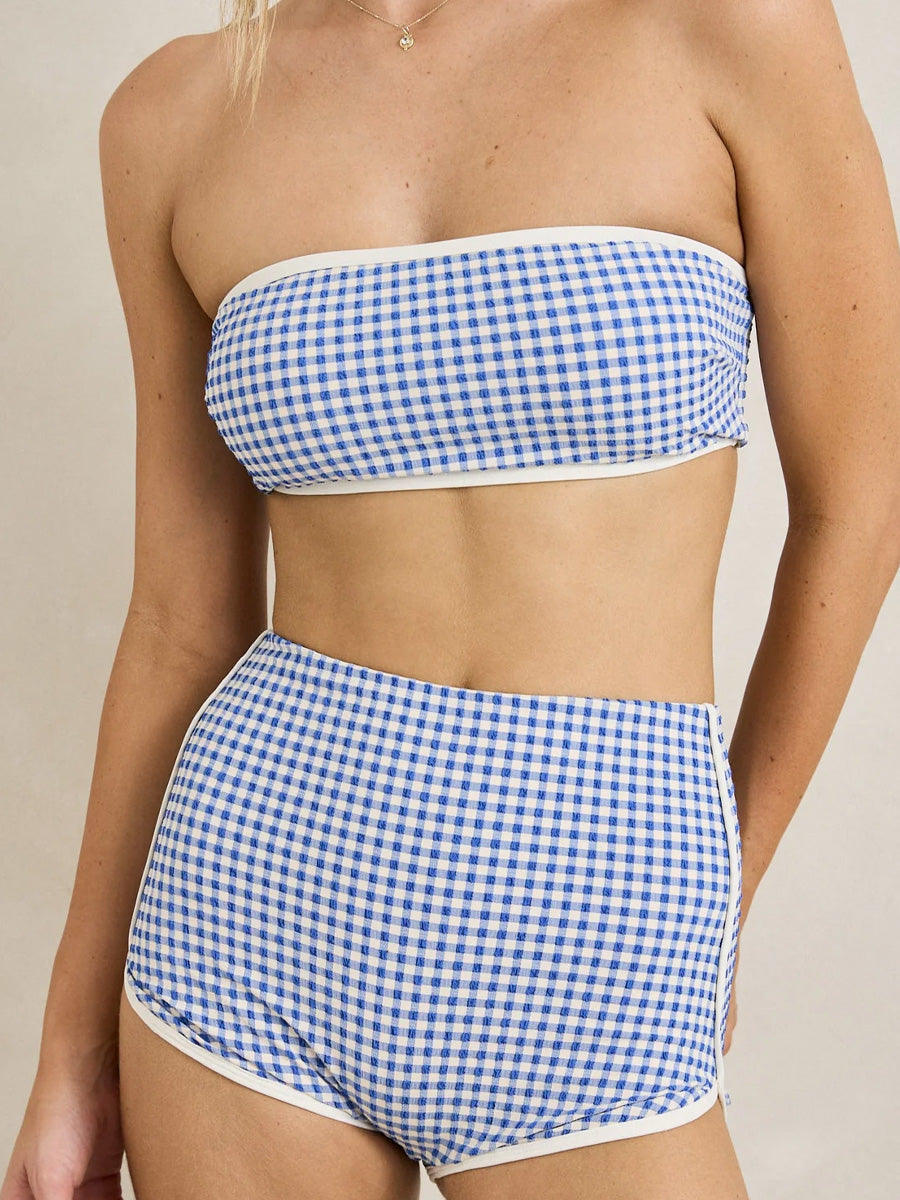 RHYTHM CAPRI CHECK BOYLEG PANT - BLUE BIKINIS RHYTHM