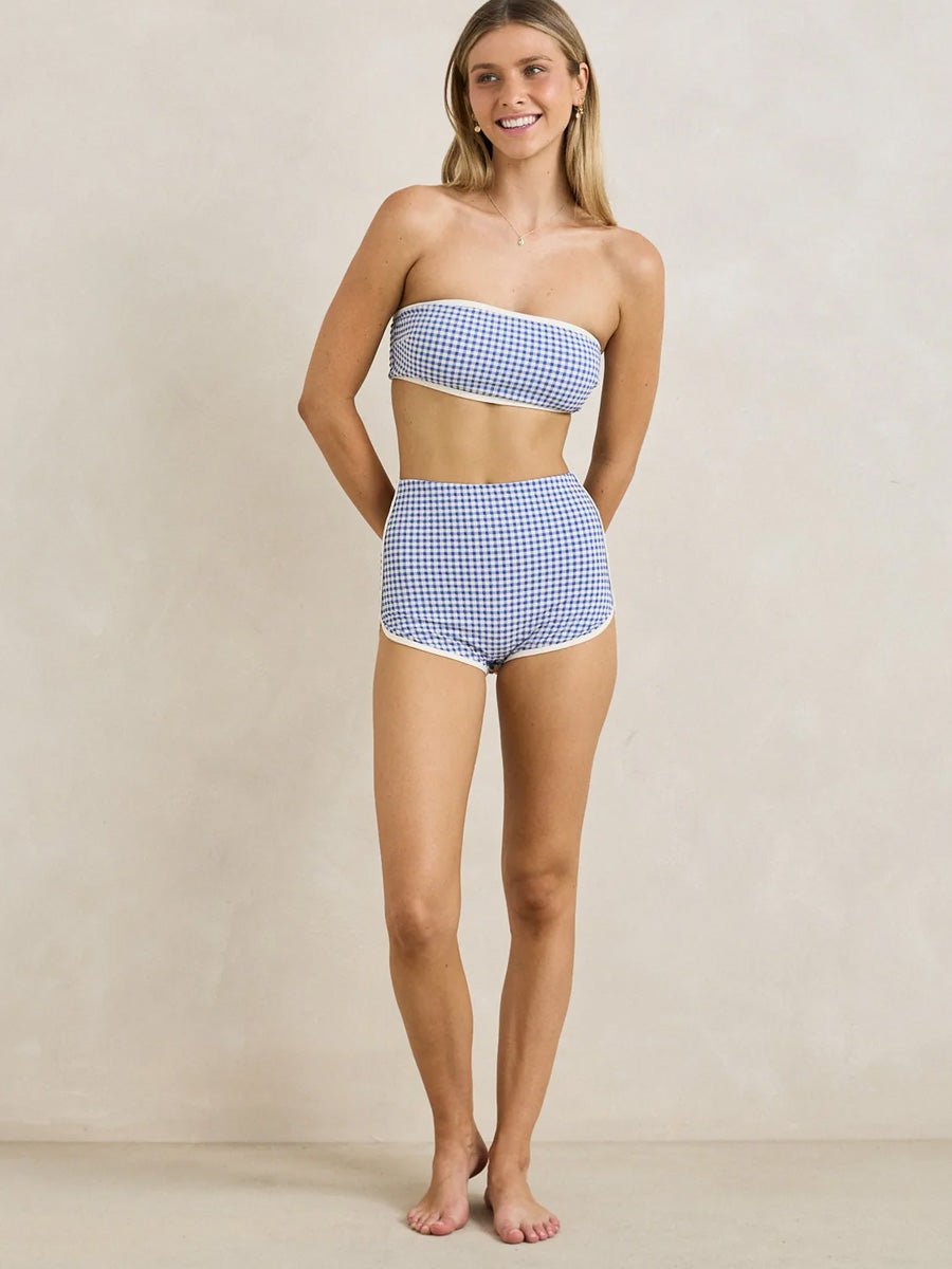 RHYTHM CAPRI CHECK BOYLEG PANT - BLUE BIKINIS RHYTHM