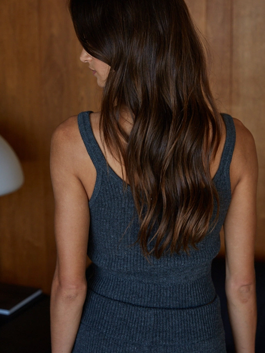 KNIT RIBBED SWEATER BRALETTE TOP - CHARCOAL SWEATER -