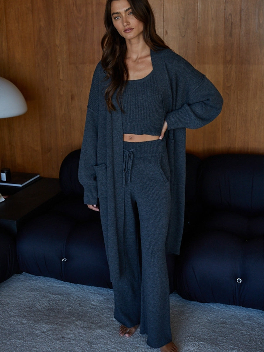 KNIT RIBBED SWEATER BRALETTE TOP - CHARCOAL SWEATER -