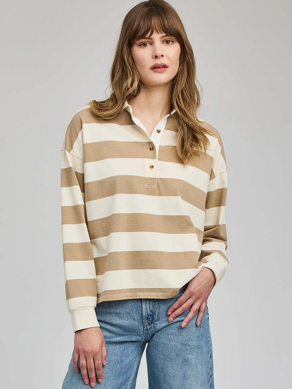 GENTLE FAWN BRITT POLO TOP - KHAKI STRIPE T-SHIRTS GENTLE FAWN