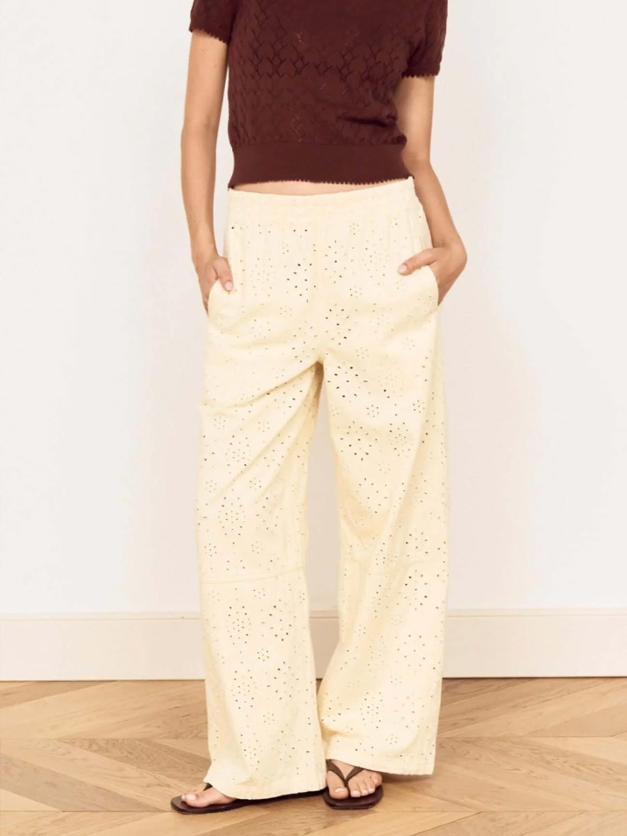 MINKPINK ABREA BRODERIE DENIM PANT - CREAM