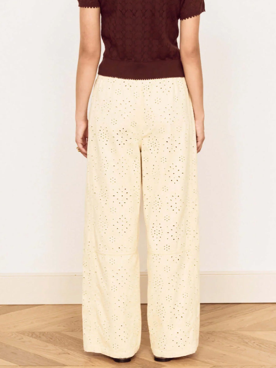 MINKPINK ABREA BRODERIE DENIM PANT - CREAM