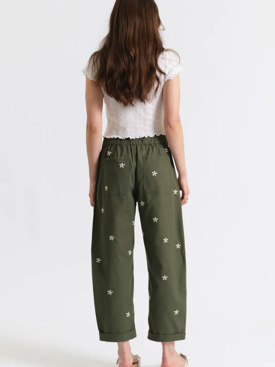 DAZE VILLA DRAWSTRING BARREL - BRONZE GREEN DAISY PANTS DAZE DENIM