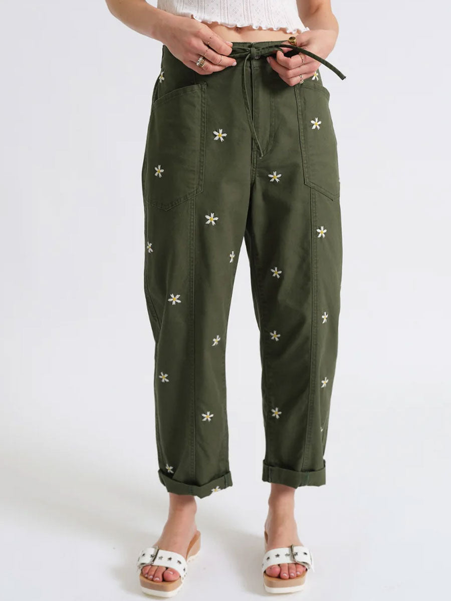 DAZE VILLA DRAWSTRING BARREL - BRONZE GREEN DAISY PANTS DAZE DENIM