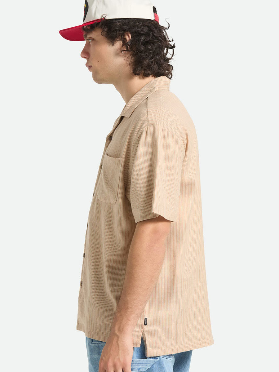 BRIXTON BUNKER SLUB SHORT-SLEEVE SHIRT - ITALIAN CLAY STRIPE SHIRTS BRIXTON