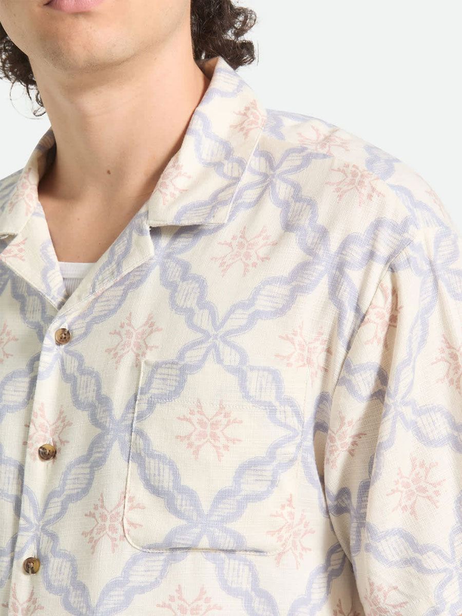 BRIXTON BUNKER SLUB SHORT-SLEEVE SHIRT - WHITE/BLUE TILE SHIRTS BRIXTON