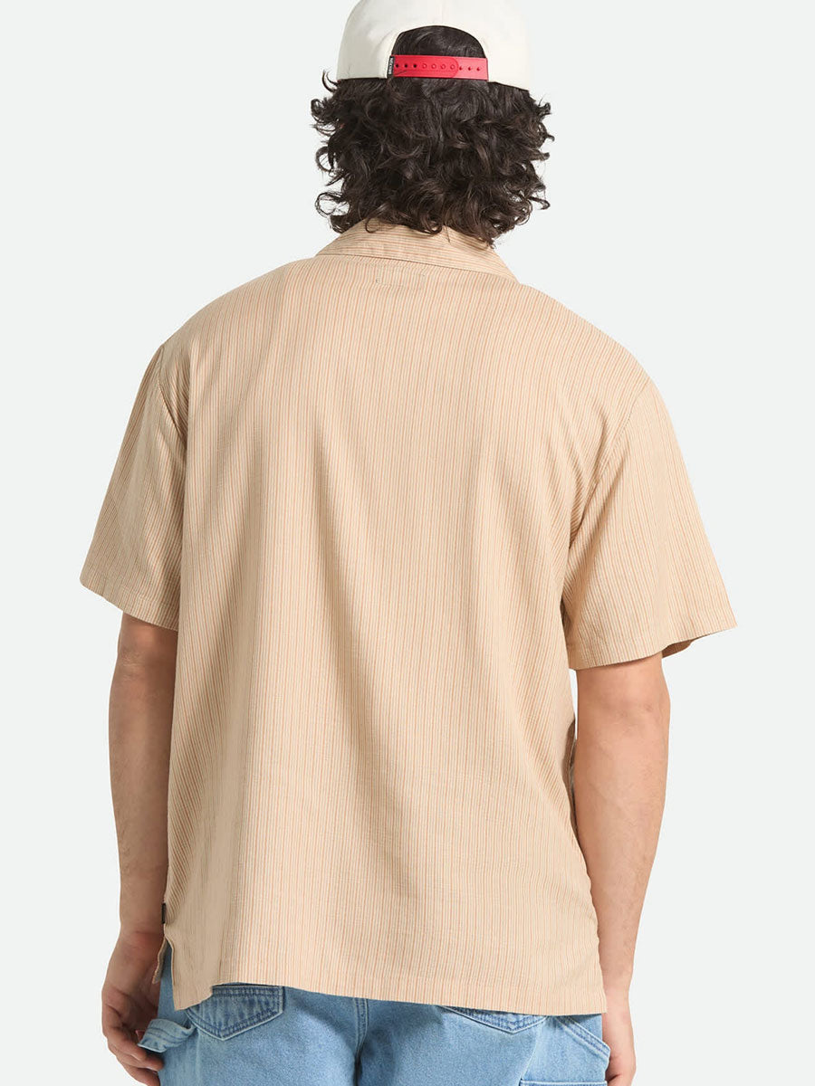 BRIXTON BUNKER SLUB SHORT-SLEEVE SHIRT - ITALIAN CLAY STRIPE SHIRTS BRIXTON