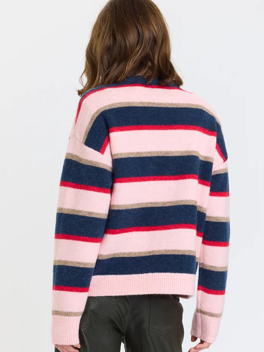 DAZE DENIM CARLYLE EVERYDAY CREW NECK SWEATER - CORAL STRIPE