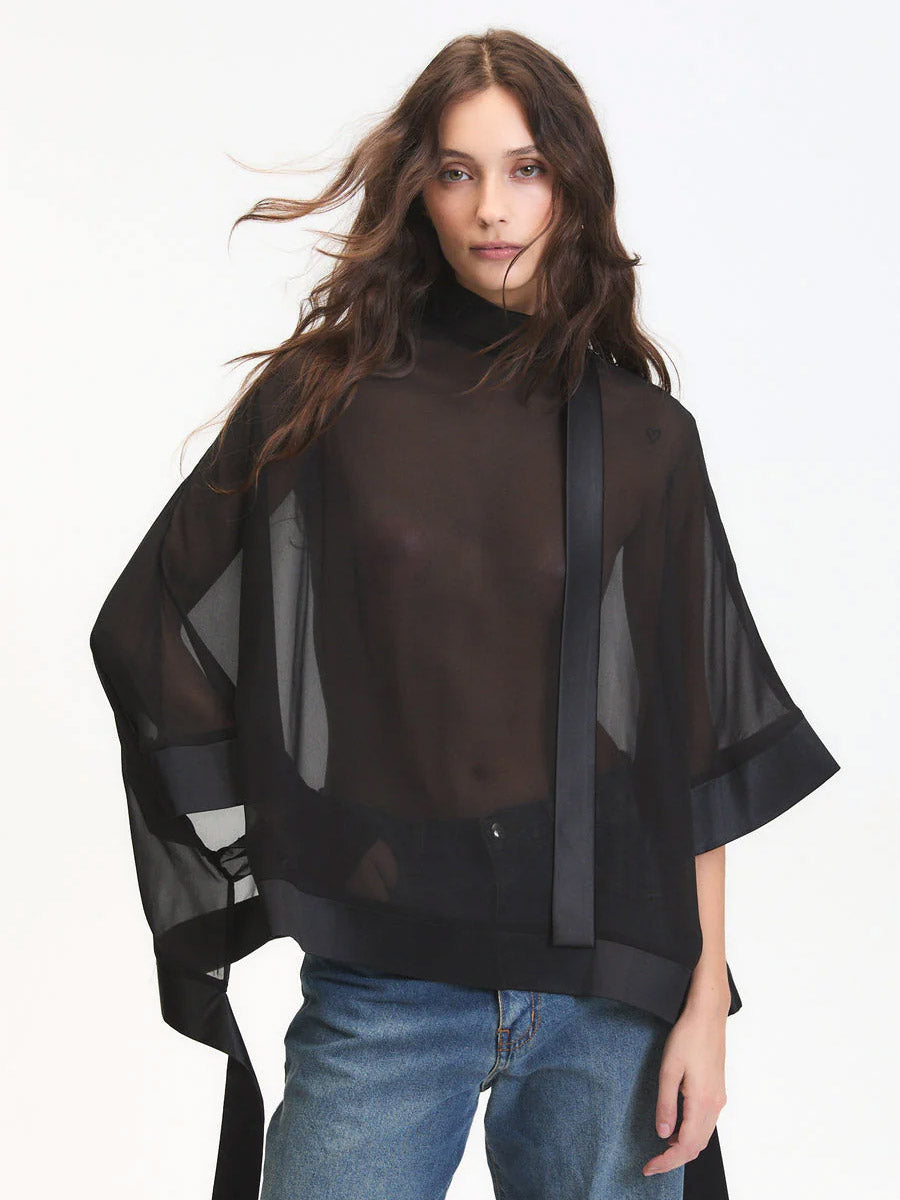 CARTER SHEER BLOUSE - BLACK SHIRT -