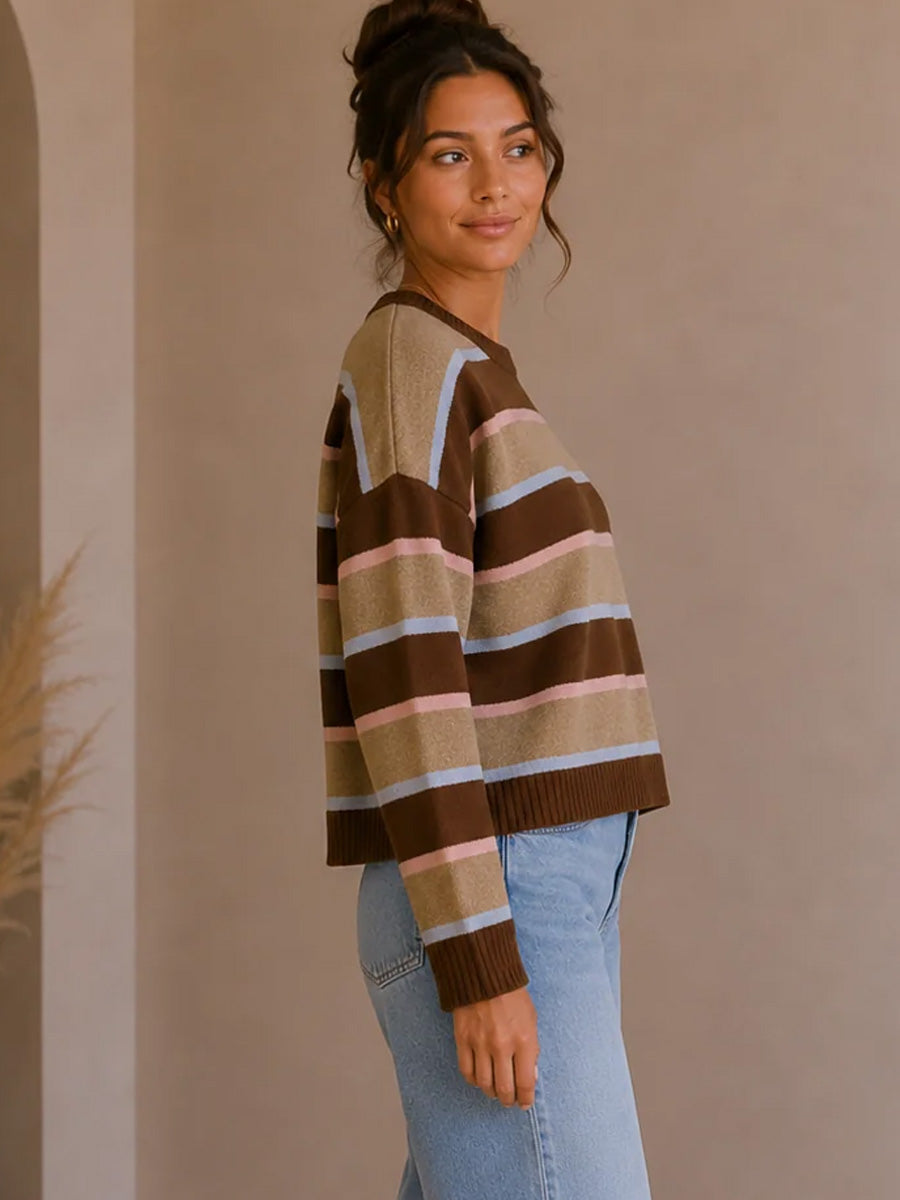 DAZE CARLYLE EVERYDAY CREW - DUNE STRIPE SWEATERS DAZE DENIM