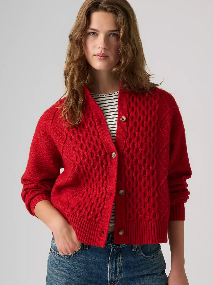 LEVI'S CHARLOTTE CREWNECK CARDIGAN - EMBOLDENED / RED