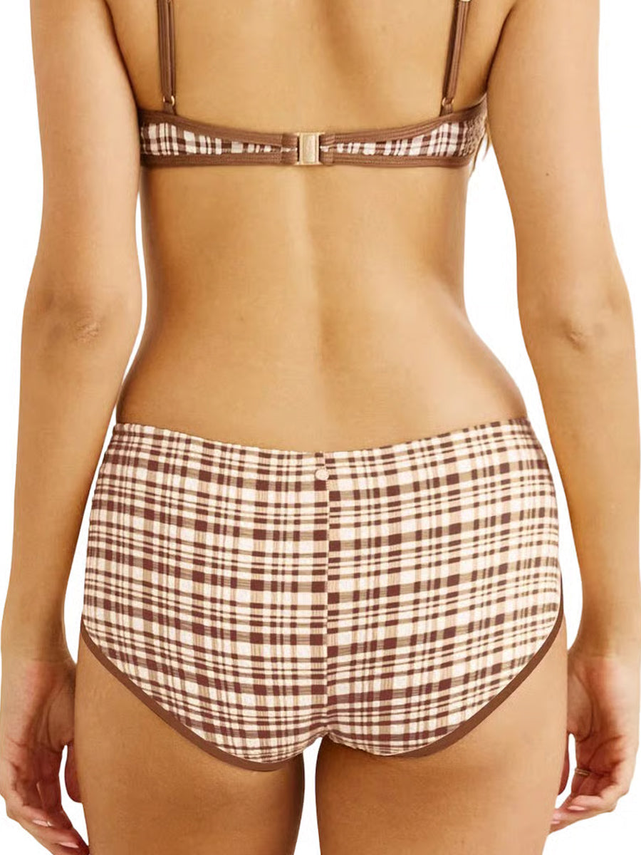 RHYTHM LONDON CHECK BOYLEG BIKINI BOTTOM - CHOCOLATE