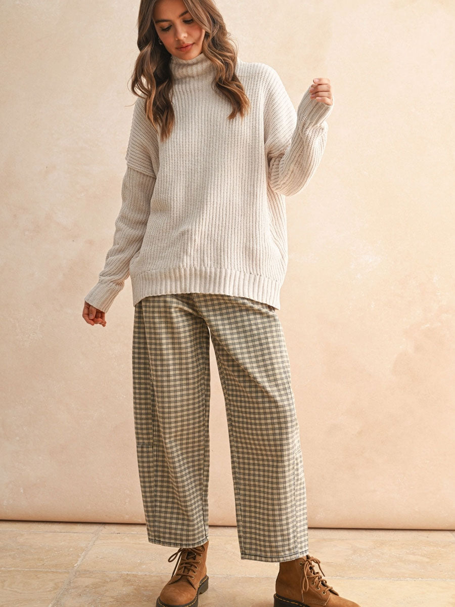 CHENILLE HIGH NECK SWEATER - CREAM SWEATER -