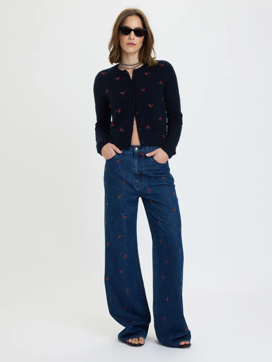DAZE DENIM MUSE EMBROIDERED FITTED CARDIGAN - CHERRY | OAK CLOTHING CO