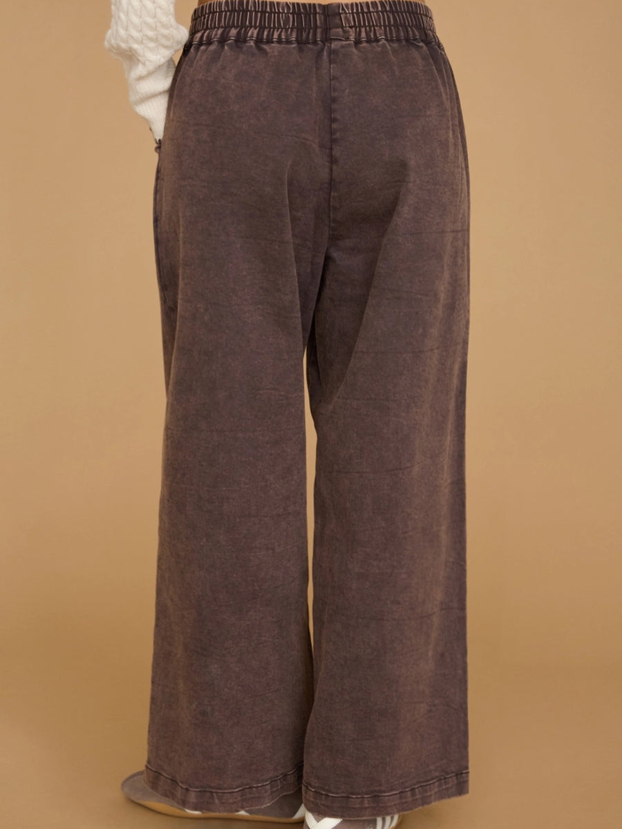 WASHED PULL ON WIDE LEG PANTS - CHOCOLATE PANTS OAK CLOTHING CO.