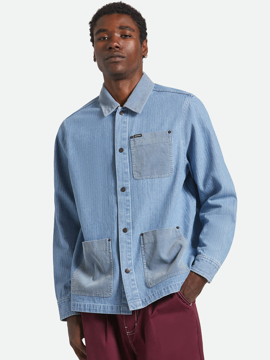 BRIXTON HERRINGBONE LW CHORE COAT - LIGHT WASH DENIM HERRINGBONE