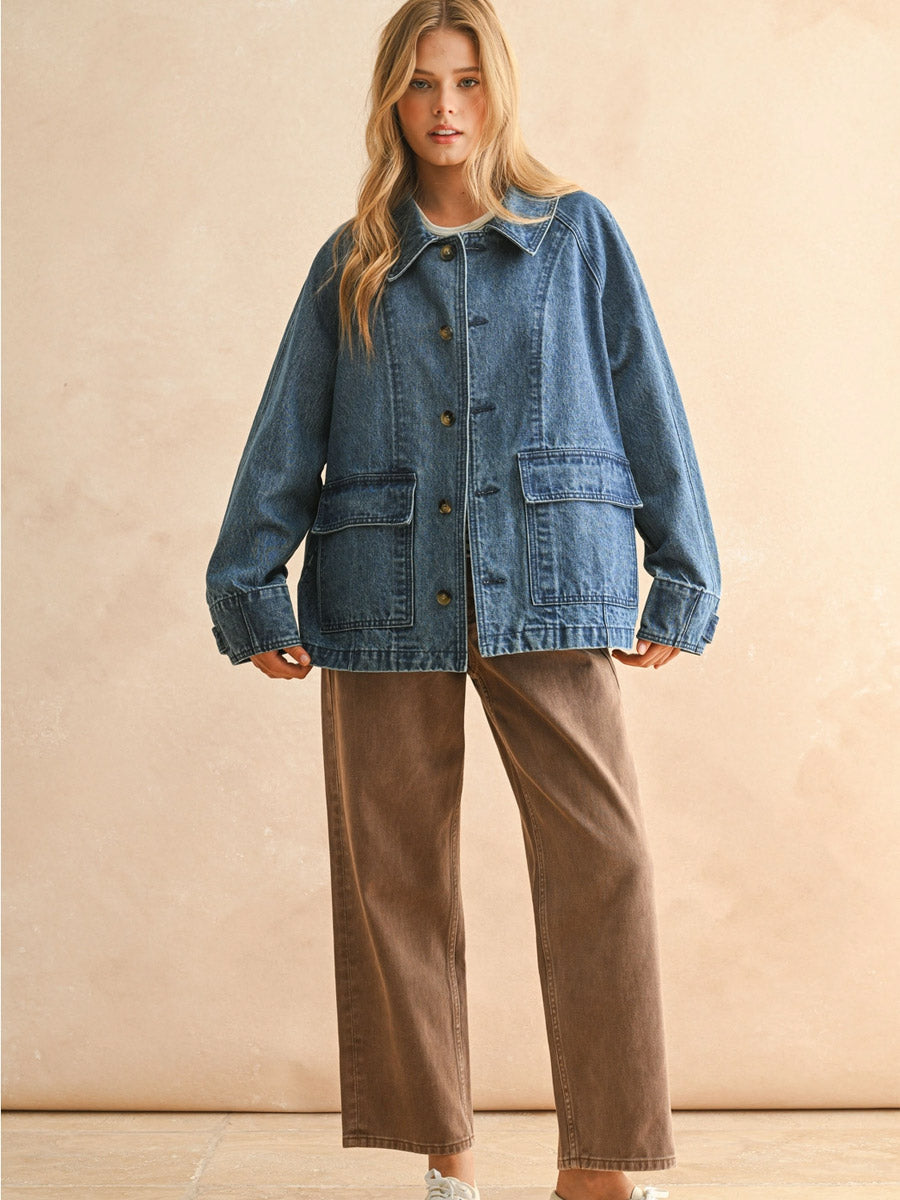 DENIM CASUAL CHORE COAT JACKETS -