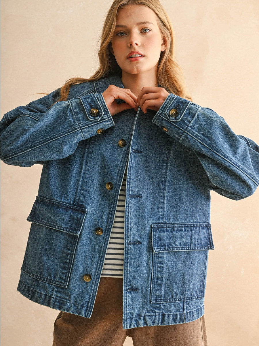 DENIM CASUAL CHORE COAT JACKETS -