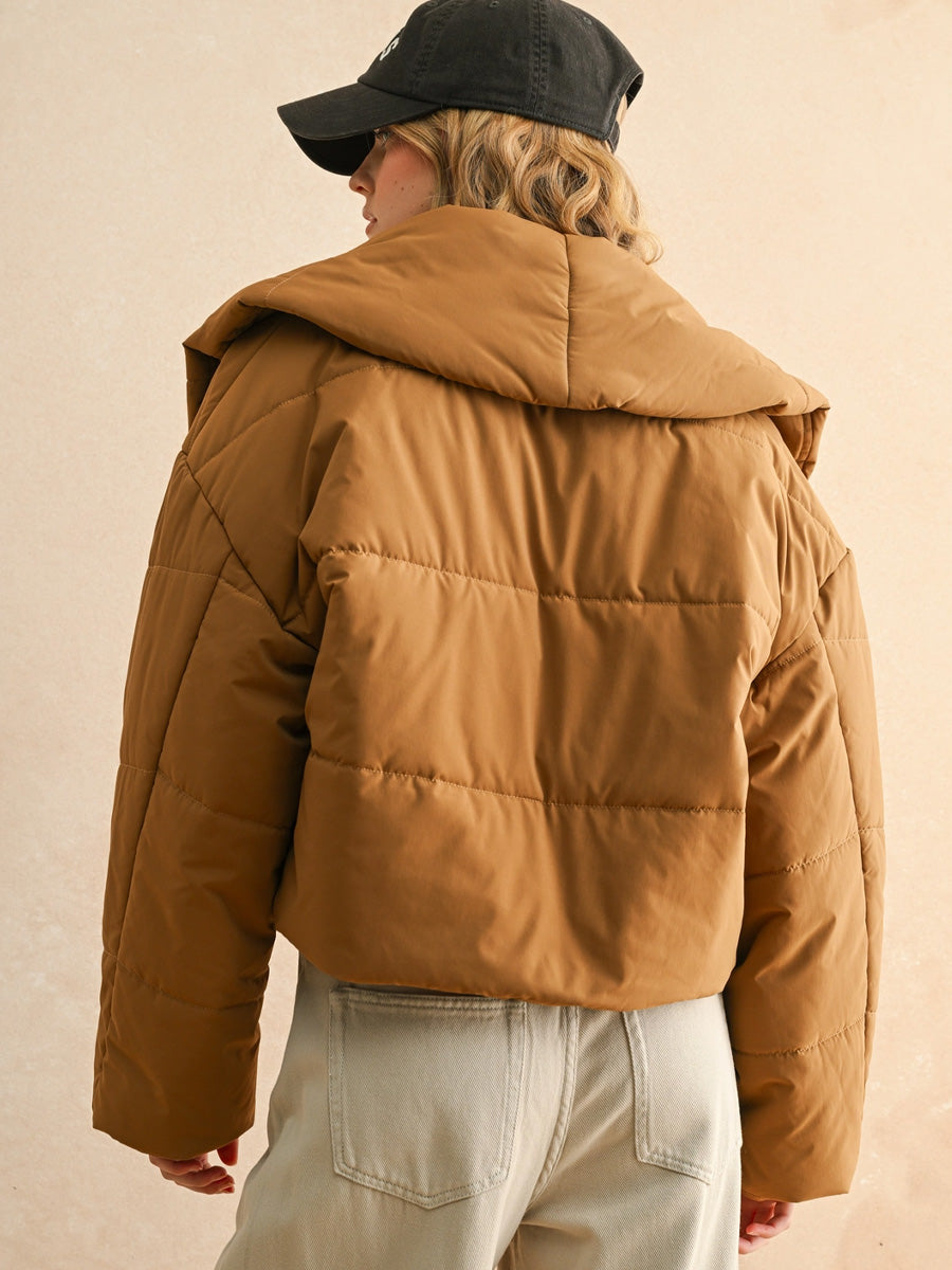 BIG COLLARD PUFFER JACKET - COFFEE JACKET -