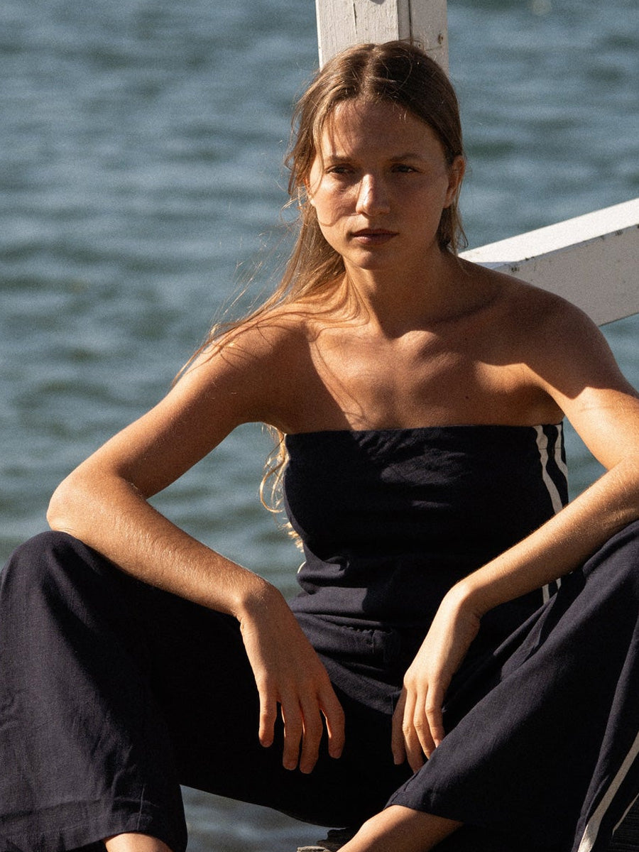RHYTHM CONTRAST LINEN STRAPLESS TOP - OCEAN