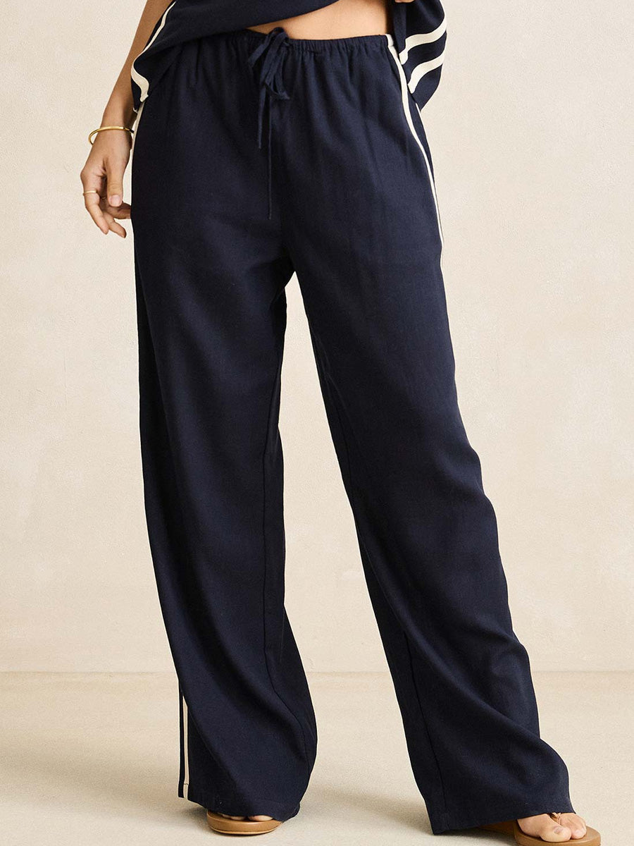 RHYTHM CONTRAST LINEN TRACK PANT - OCEAN