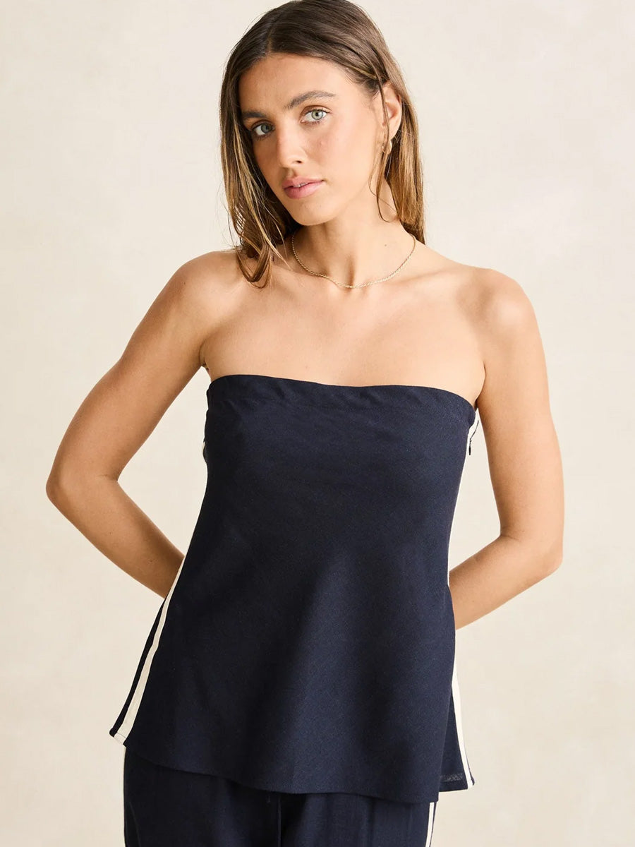 RHYTHM CONTRAST LINEN STRAPLESS TOP - OCEAN