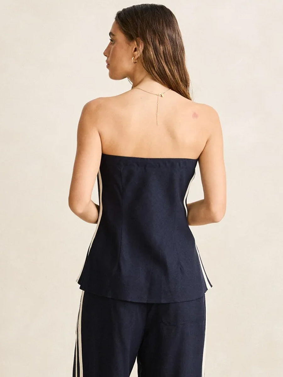 RHYTHM CONTRAST LINEN STRAPLESS TOP - OCEAN