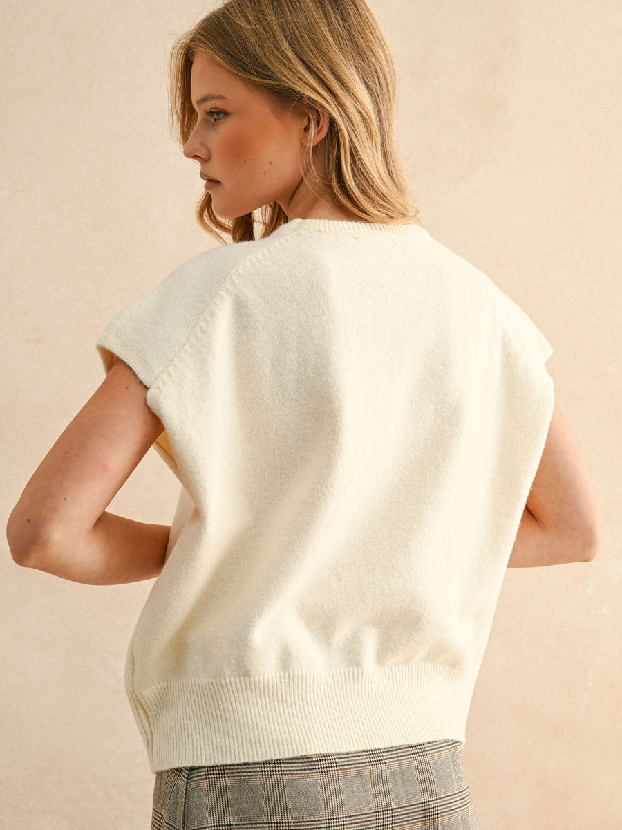 LOOSE FIT SHORT SLEEVE SWEATER - CREAM SWEATER -