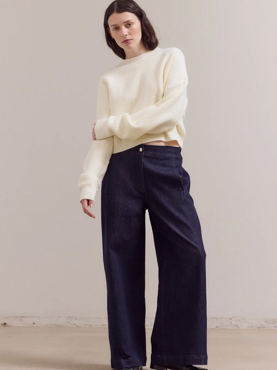 KNITTED CREWNECK TOP - IVORY